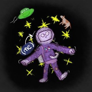 Preview image, with an astronaut lost in space